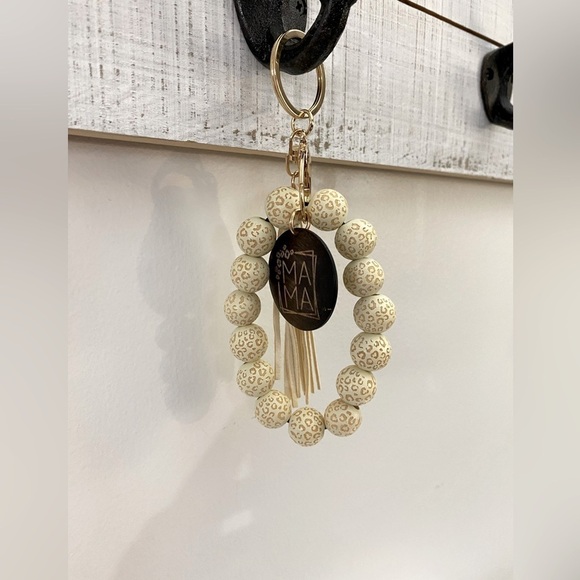 Classy Cloth Accessories - Brand New~ MAMA Wooden Beaded Tassel Key Chain in Cream 💗